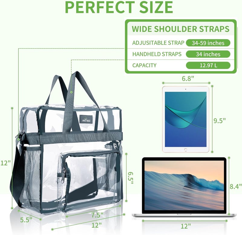 MAYTREE Clear Bag for Stadium Events 12×6×12 Clear Tote Lunch Bag with Reinforced Straps for Work and Sporting Events, Grey - Image 2